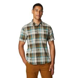 Mountain Hard Wear Plaid Button Down Casual Shirt 100% Cotton M Teal Blue Brown